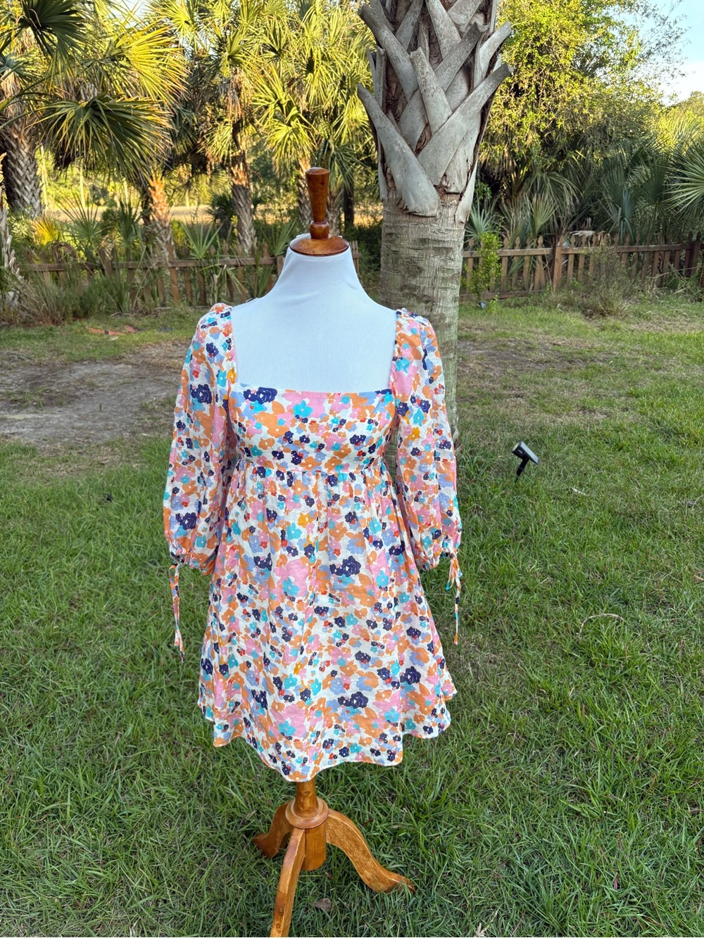 Amanda Uprichard Peach and Blue Floral Square-Neck Kids Dress